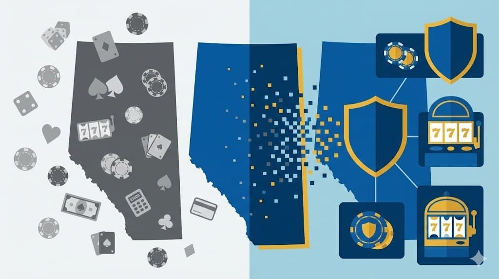 Alberta map showing gambling market transformation from grey to regulated.