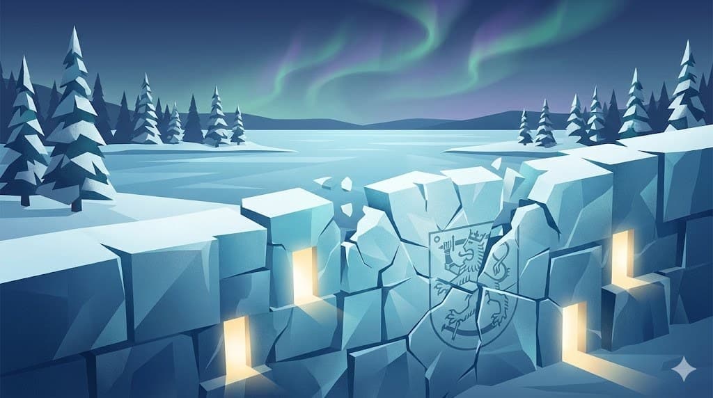 Finnish landscape with breaking ice wall representing gambling monopoly reform