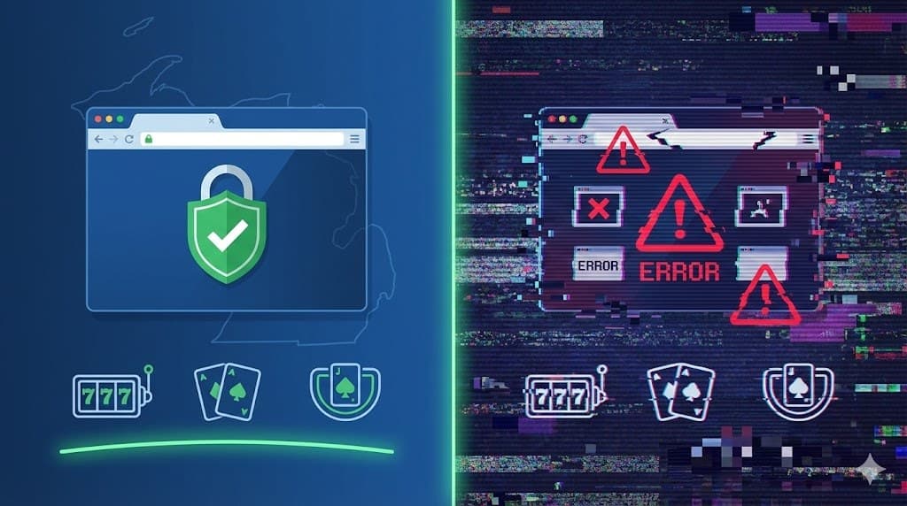 Visual comparison of Michigan licensed casinos versus illegal offshore gambling sites