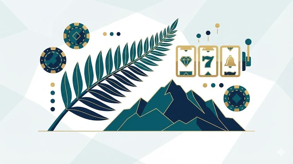 New Zealand landscape merged with casino symbols
