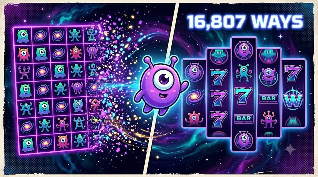 Reactoonz Blitzways transformation from 7x7 grid to dynamic ways reels